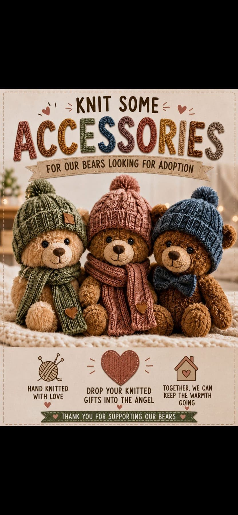 Knitted teddy bears made for the community project