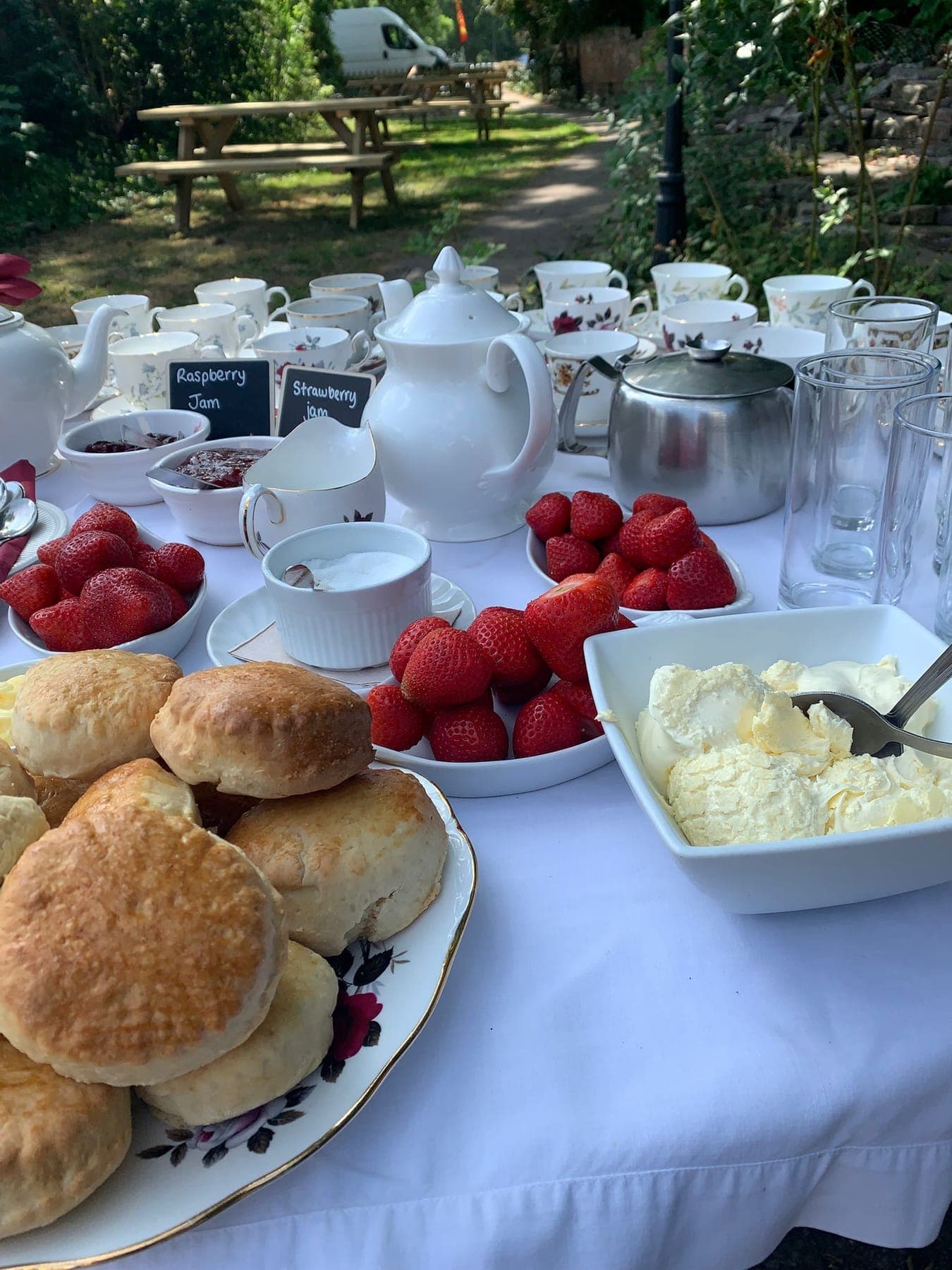 Cream teas laid out ready to serve