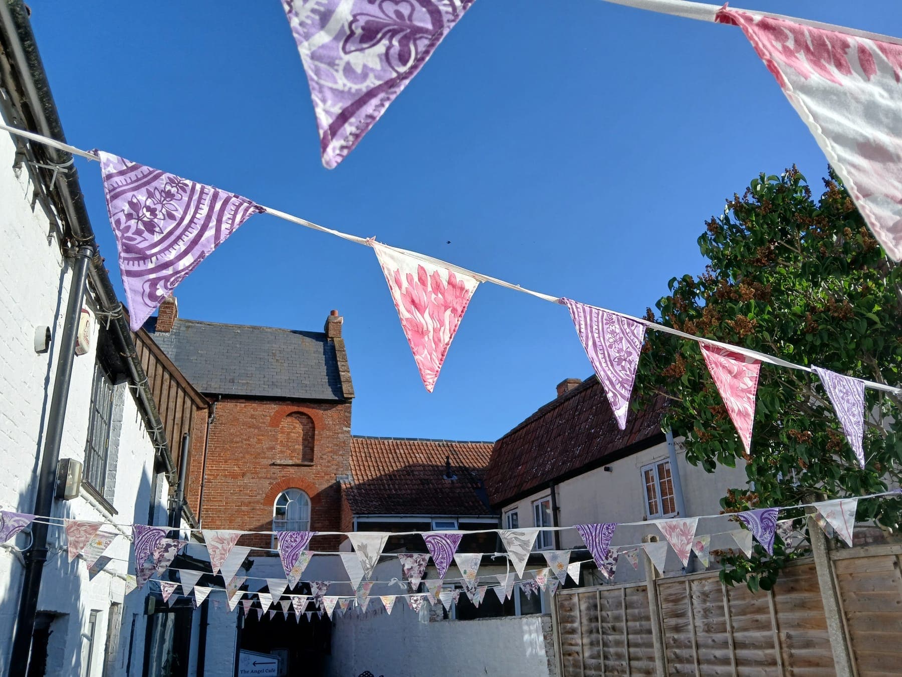 Bunting strung across the garden at The Angel